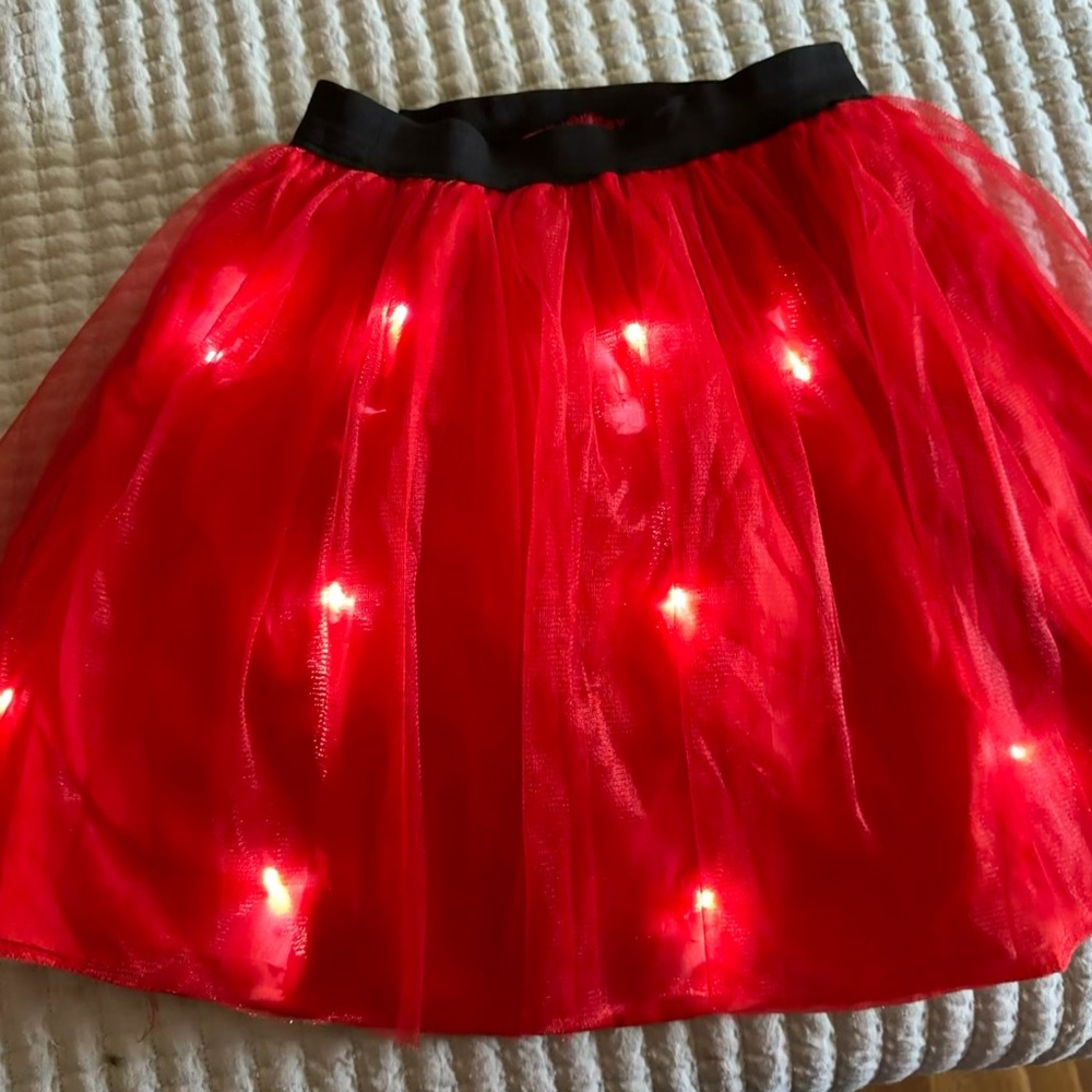 Light Up 💡 Red Skater Skirt with Black Waistband